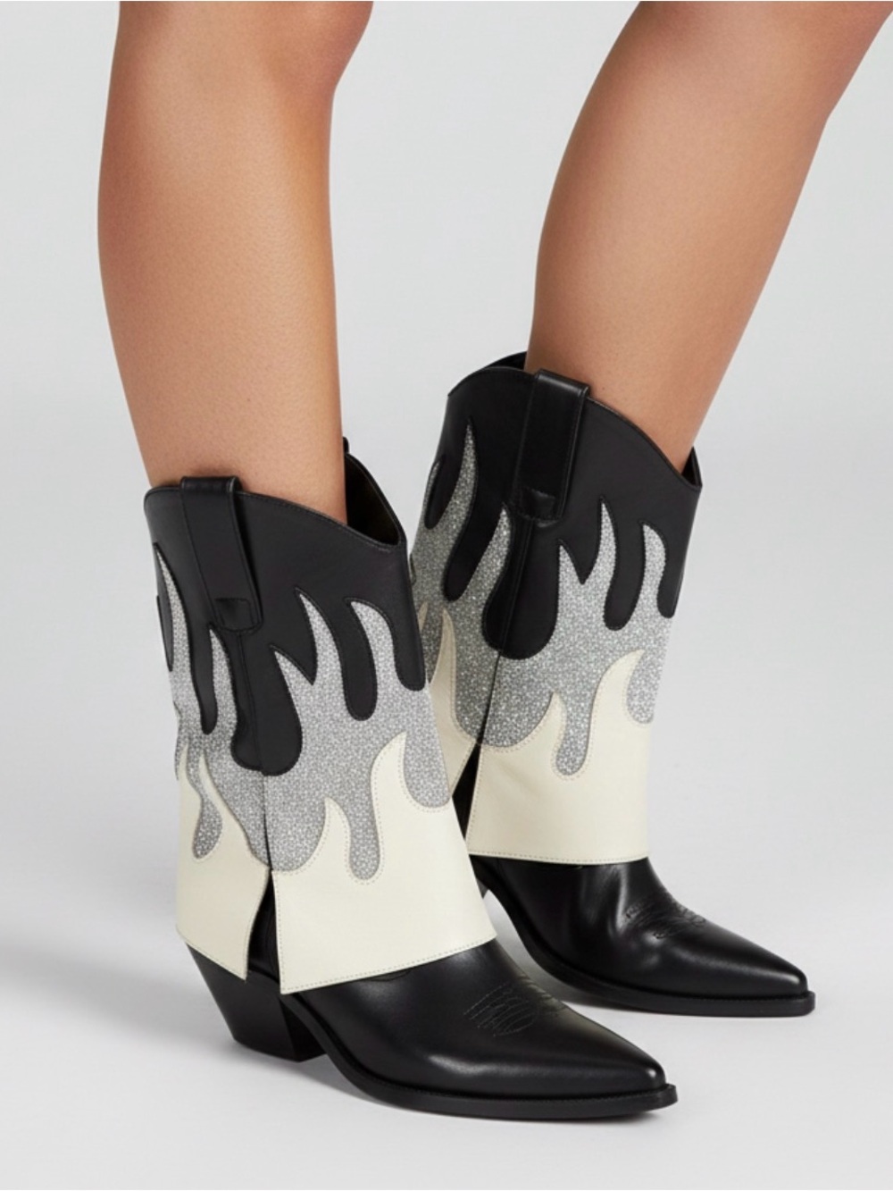 🟡 Gianni Bini CONLEYTWO Western Rhinestone Flame Foldover Boots